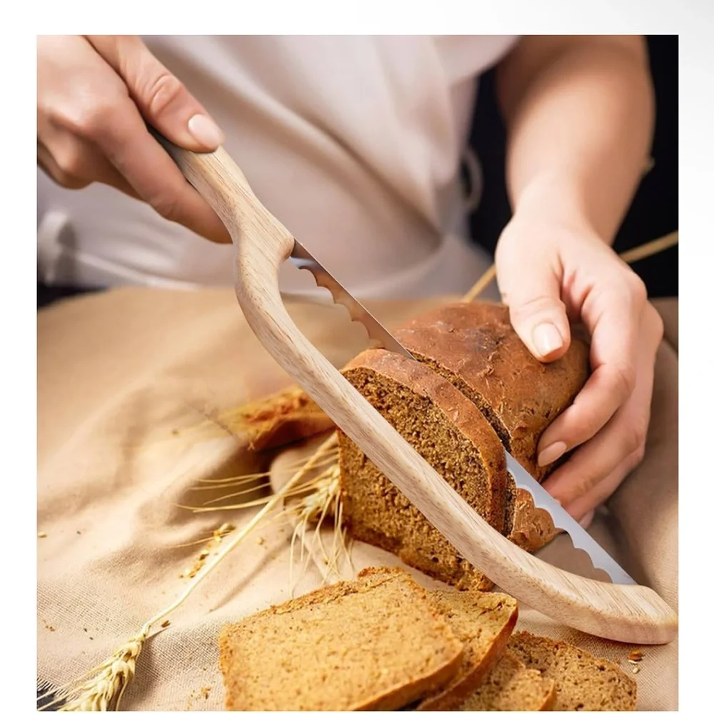 Wooden Bow Handle Bread Knife NEW